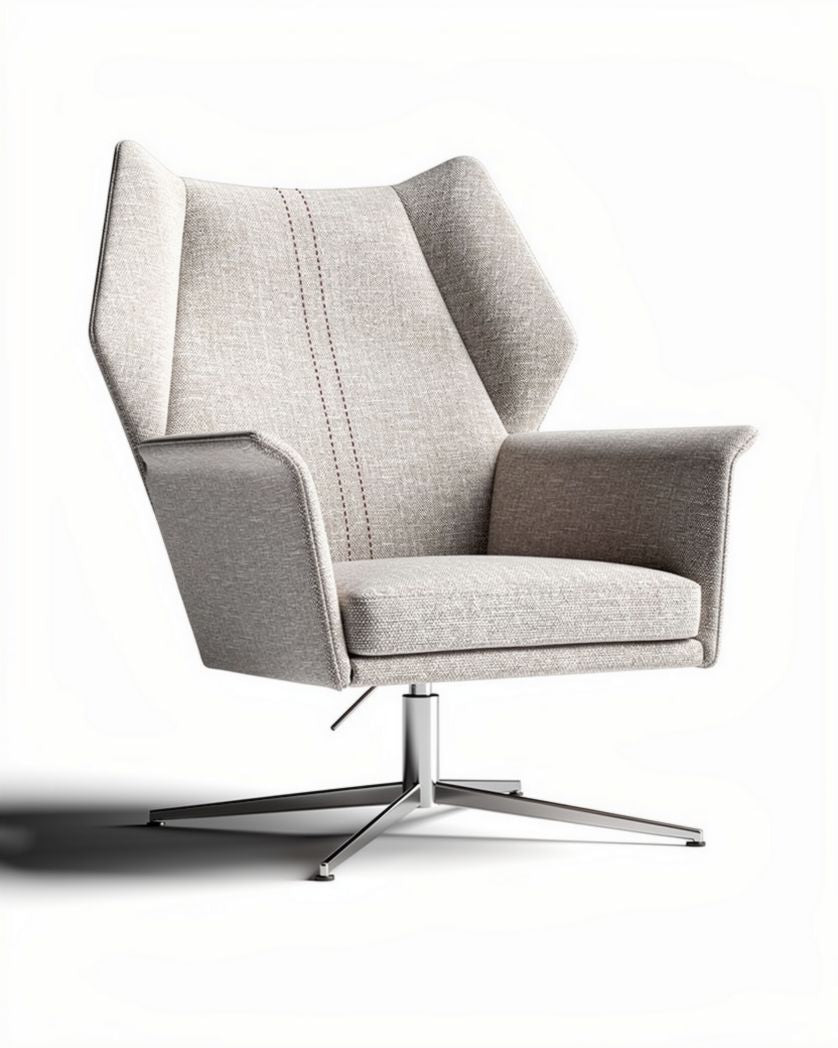 Fauteuil pivotant en tissu gris clair avec piètement en métal 80 x 80 x 100cm