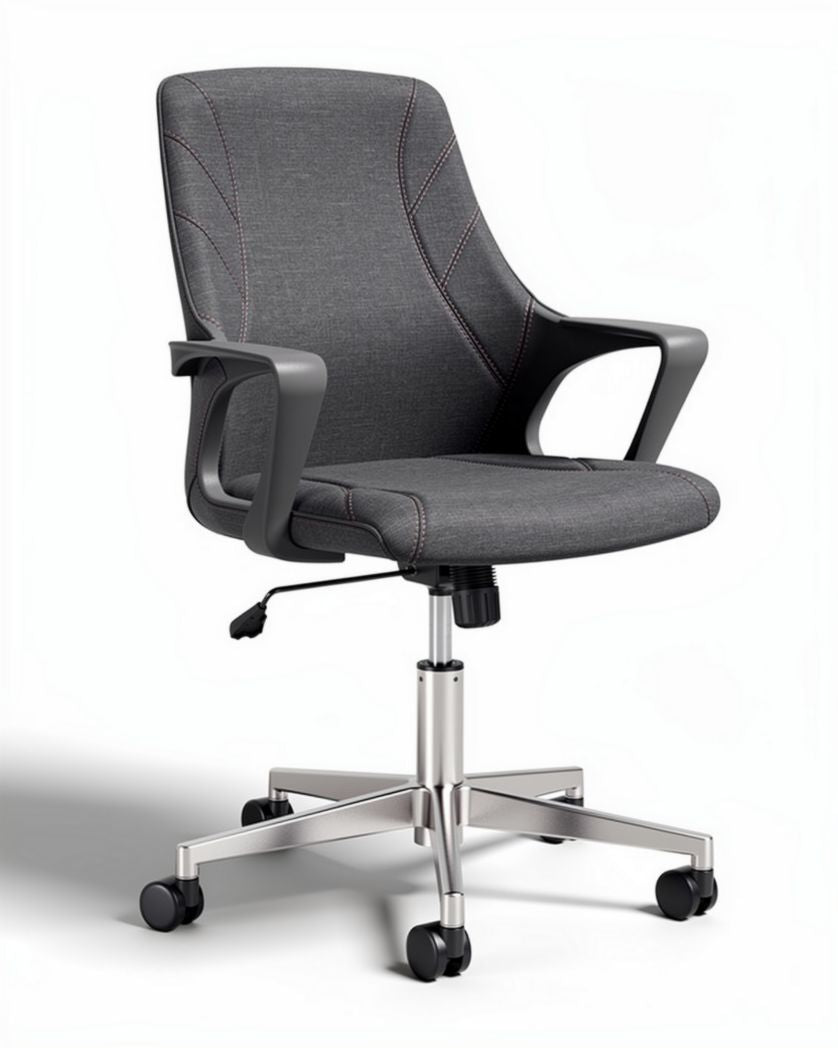 Chaise de bureau réglable en tissu grise avec accoudoirs et roulettes 60 x 60 x 100cm