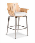 Tabouret de bar en bois et tissu beige avec accoudoirs dimensions 45 x 45 x 100cm