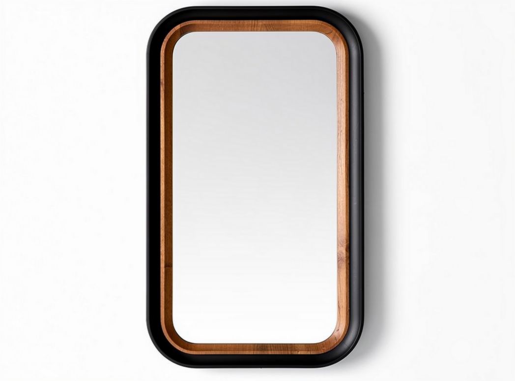 Miroir rectangulaire en bois de bambou et métal noir 60 x 40 x 3cm
