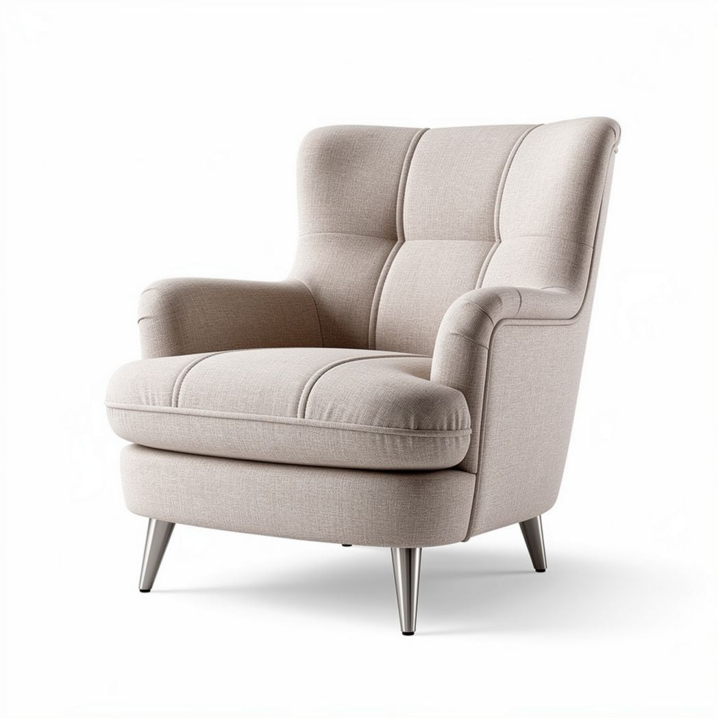 Fauteuil en tissu beige avec accoudoirs et pieds en métal 80 x 85 x 95cm