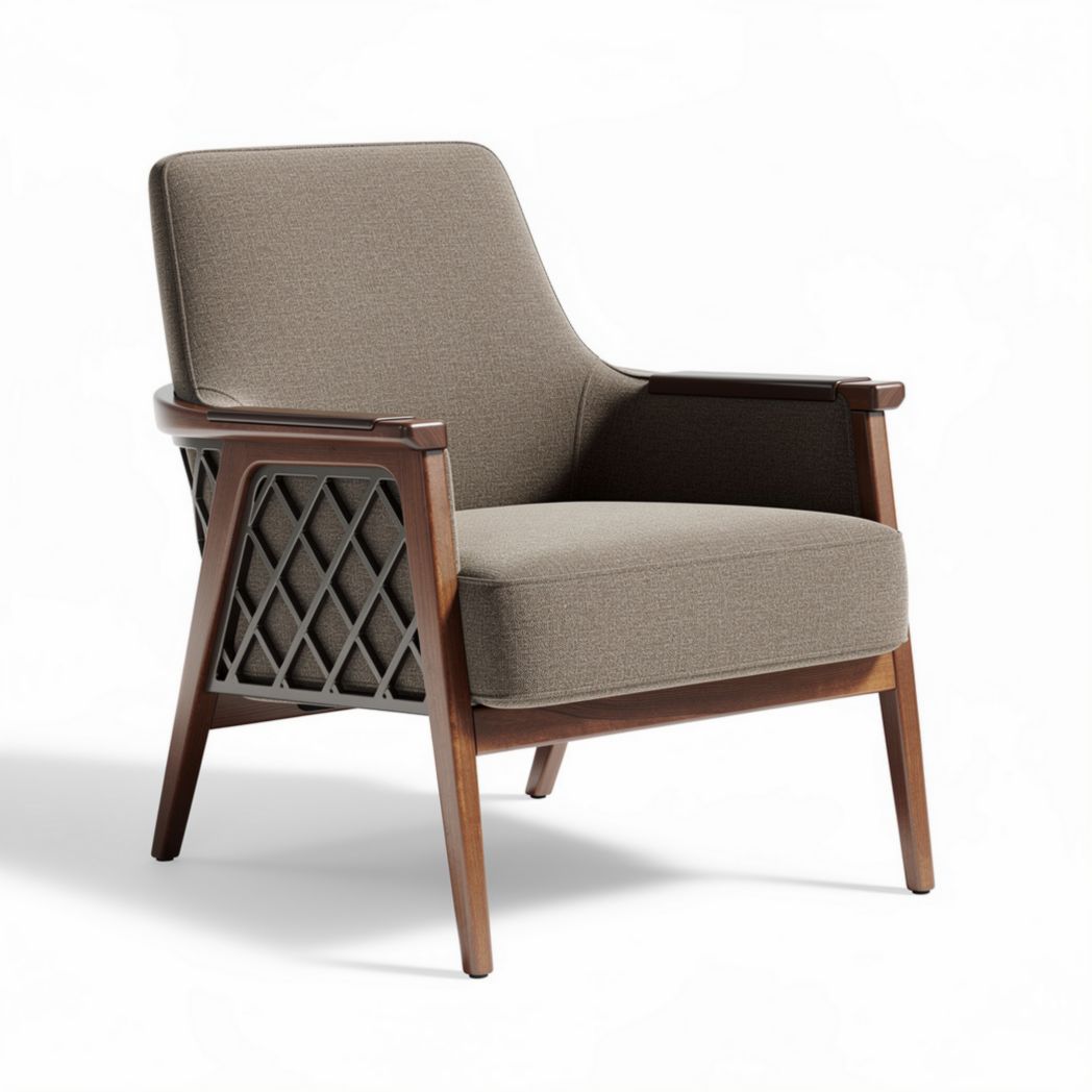Fauteuil en tissu beige avec structure en bois de hêtre 80 x 70 x 90cm