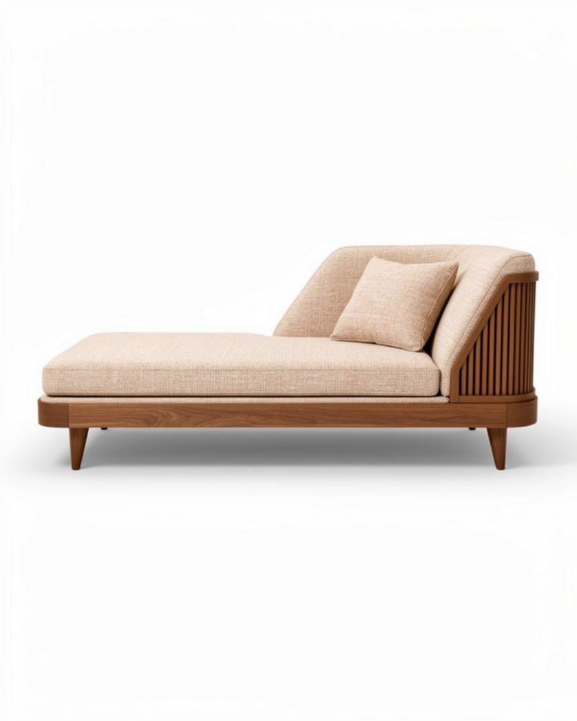 Bain de soleil en bois avec coussin rembourré couleur beige 180 x 90 x 80cm