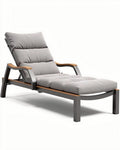 Chaise longue en aluminium gris avec coussins en tissu beige dimensions 200 x 70 x 90cm