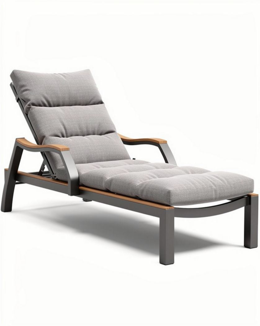Chaise longue en aluminium gris avec coussins en tissu beige dimensions 200 x 70 x 90cm