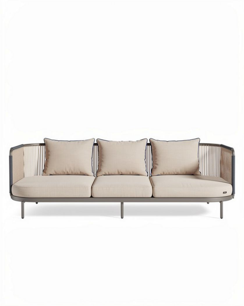 Canapé en métal et tissu beige pour extérieur 200 x 90 x 75cm avec coussins inclus