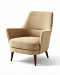 Fauteuil en tissu beige avec pieds en bois 70 x 80 x 90cm pour salon