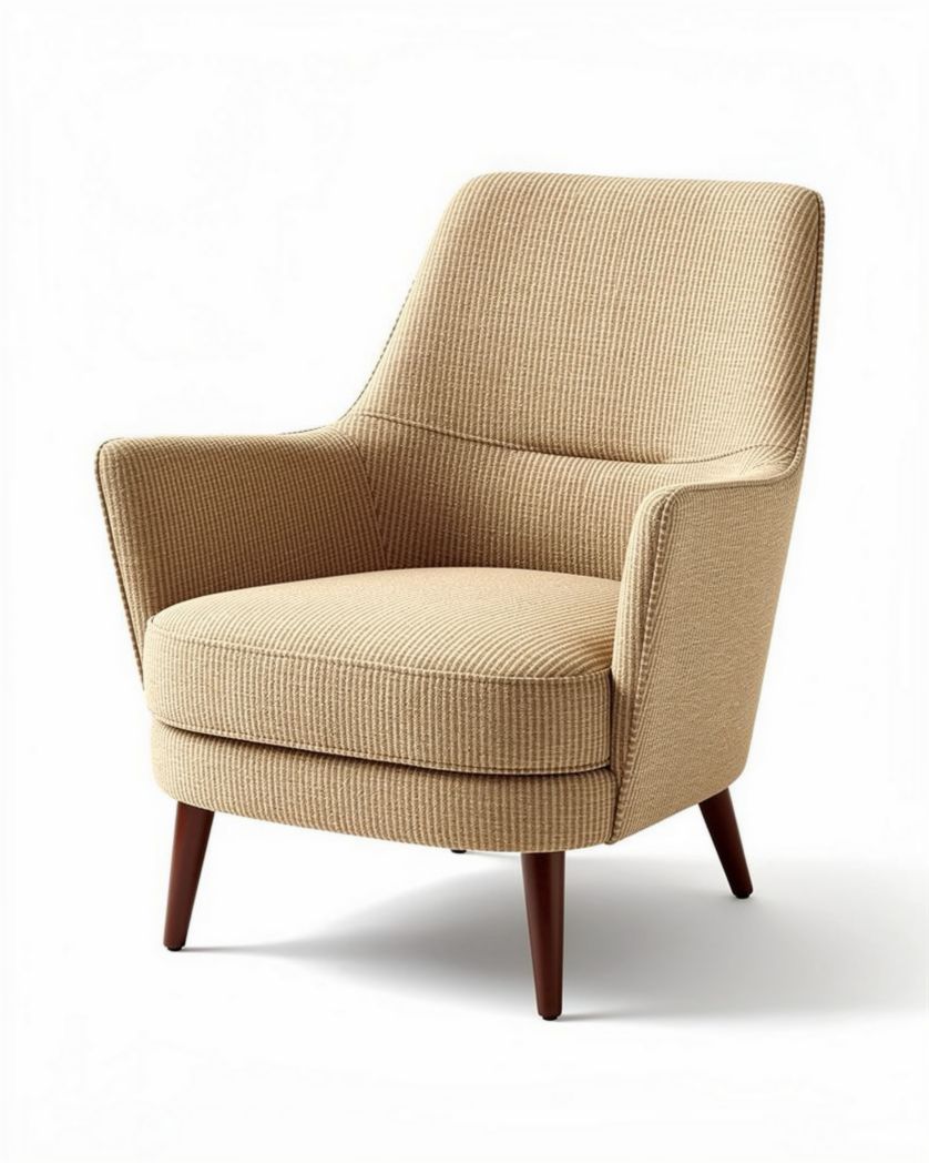 Fauteuil en tissu beige avec pieds en bois 70 x 80 x 90cm pour salon