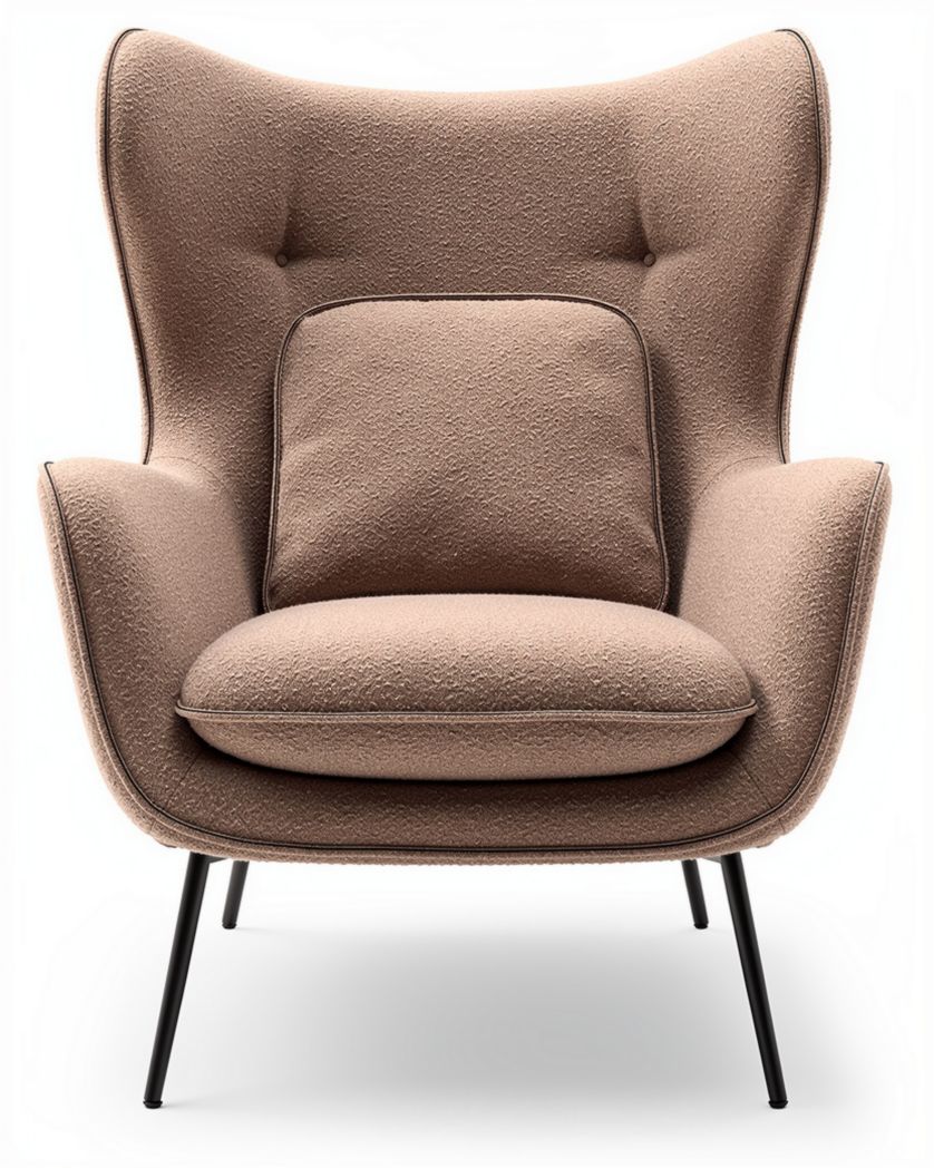 Fauteuil en tissu beige avec accoudoirs haut et pieds en métal noir 80 x 80 x 100cm