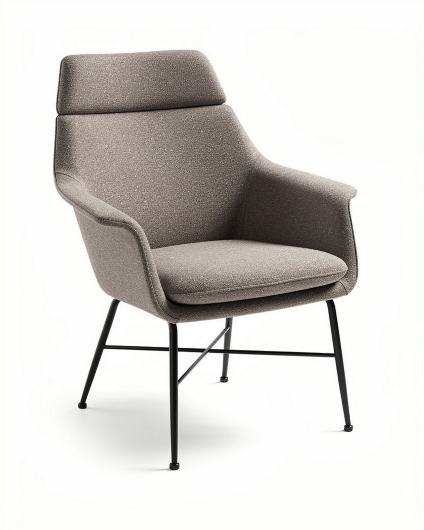Fauteuil en tissu gris avec accoudoirs et structure en métal noir 80 x 70 x 90cm